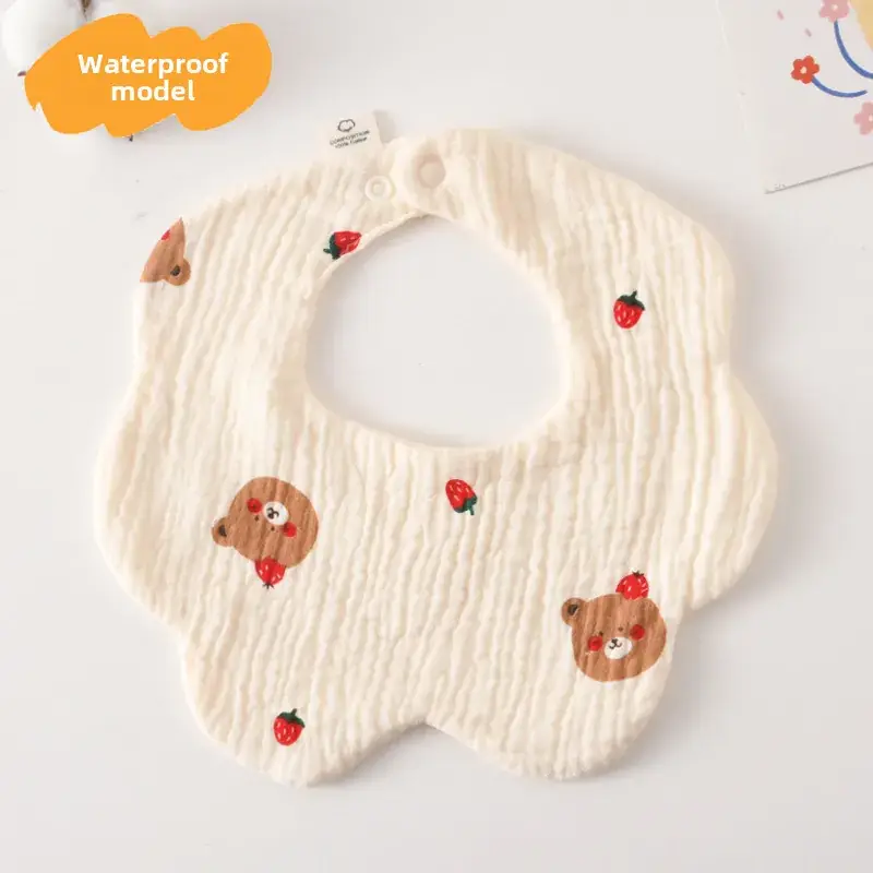 Baby Waterproof Cotton Bib with Bear Print - Image 45