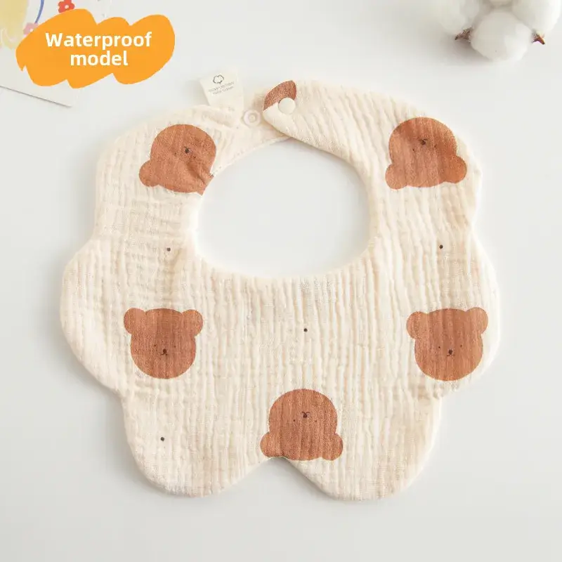 Baby Waterproof Cotton Bib with Bear Print - Image 49