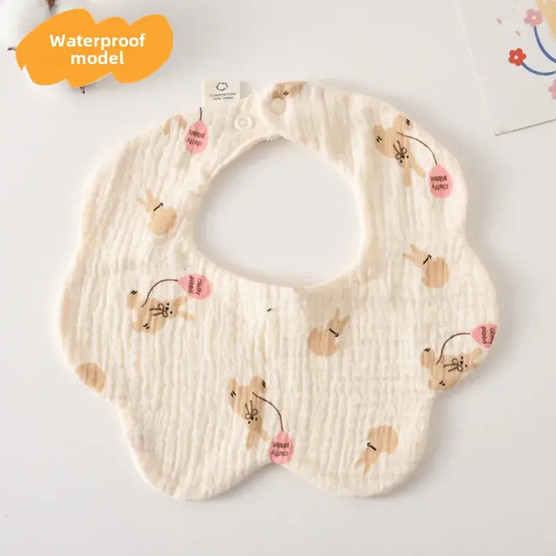 Baby Waterproof Cotton Bib with Bear Print - Image 55