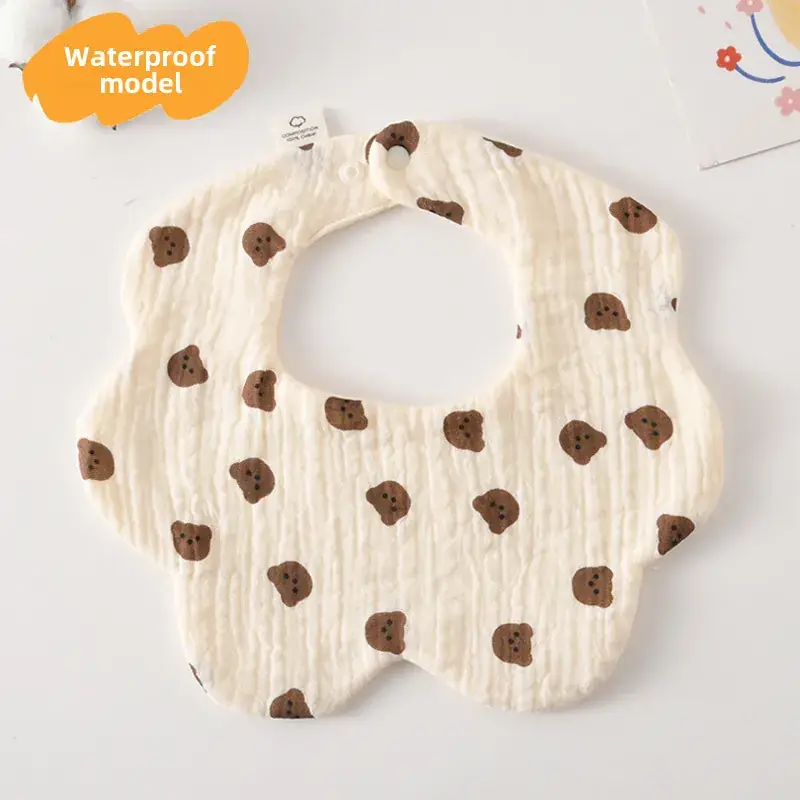 Baby Waterproof Cotton Bib with Bear Print - Image 61