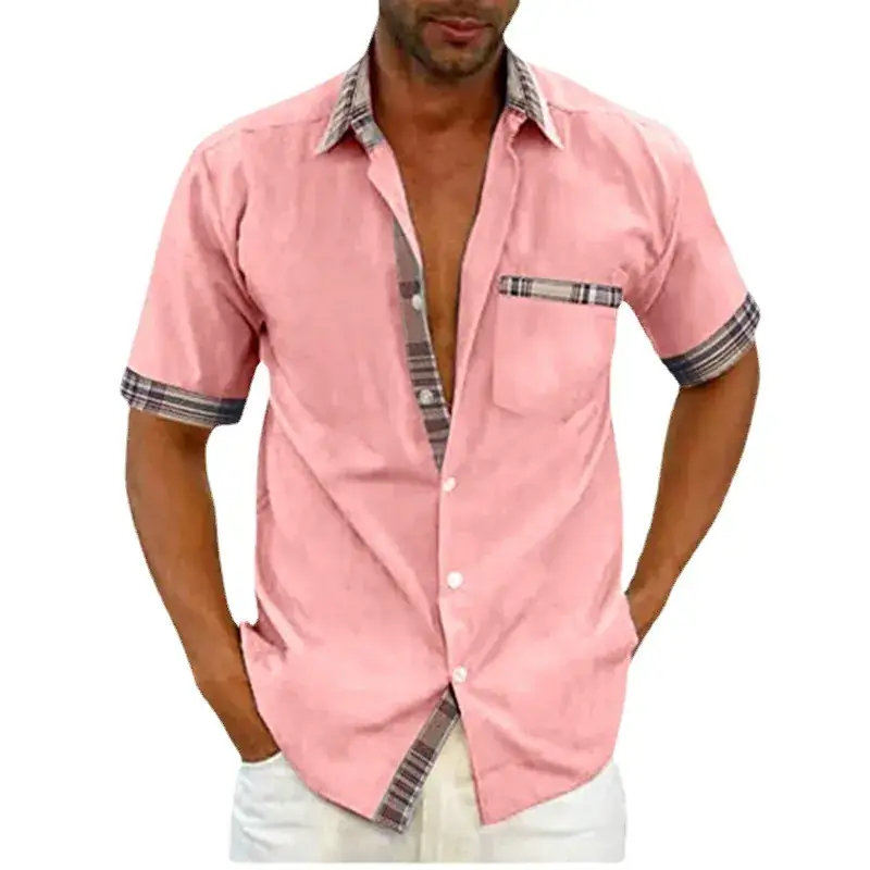 Men Pink Short Sleeve Button Shirt 2024 - Image 15