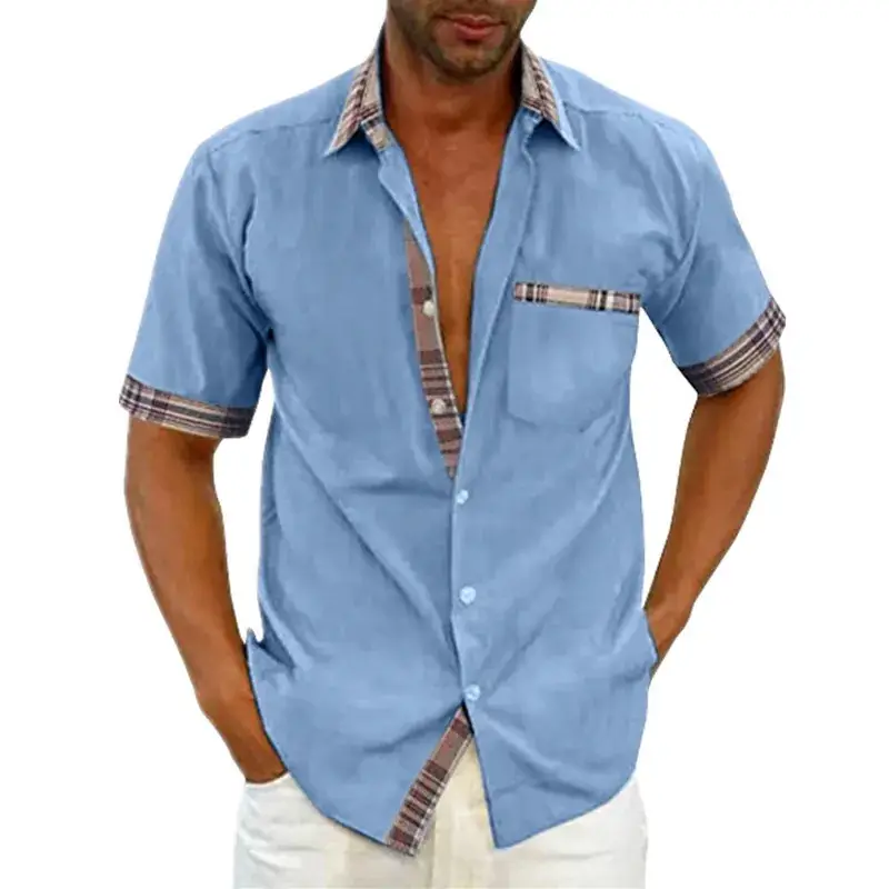 Men Pink Short Sleeve Button Shirt 2024 - Image 3