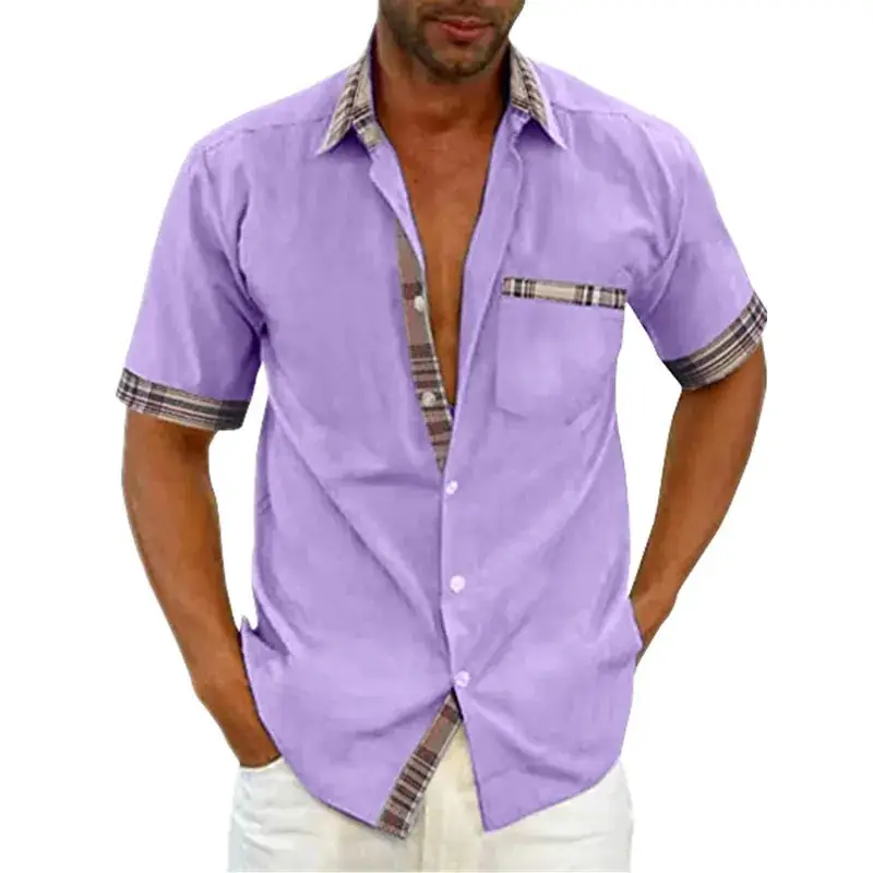 Men Pink Short Sleeve Button Shirt 2024 - Image 7