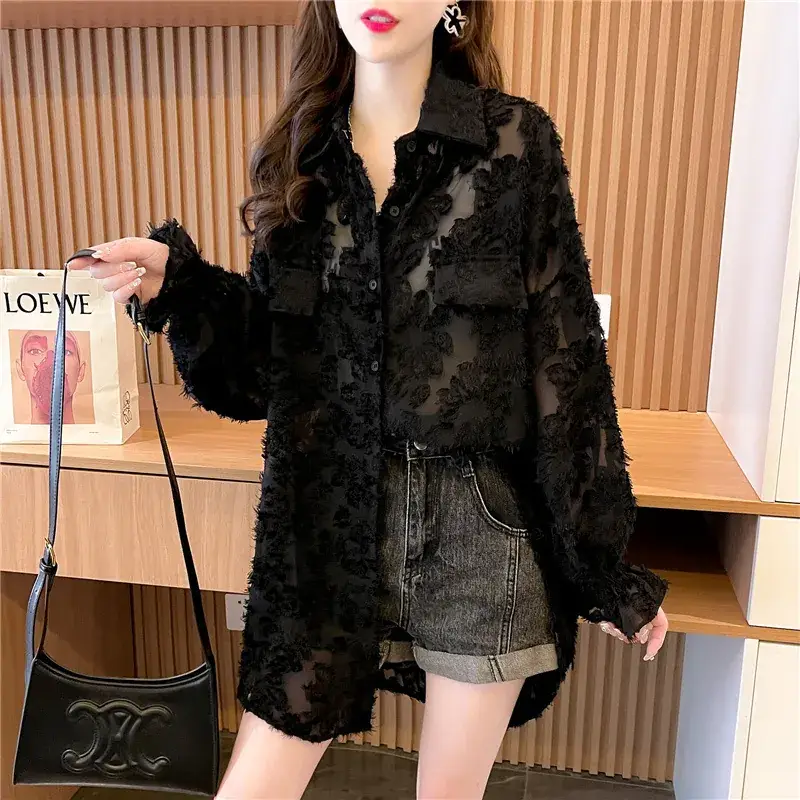 Black Lace Sunscreen Coat Women Spring Summer 2023 - Image 5