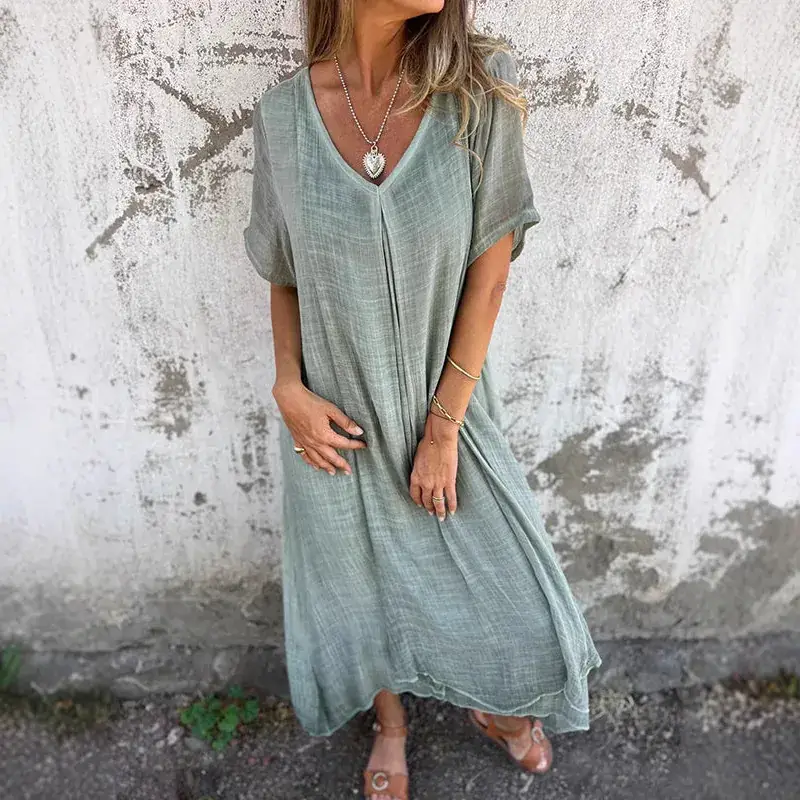 Orange V-Neck Crossbody Dress for Women - Image 8