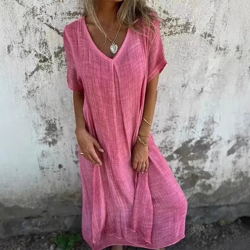 Orange V-Neck Crossbody Dress for Women - Image 9