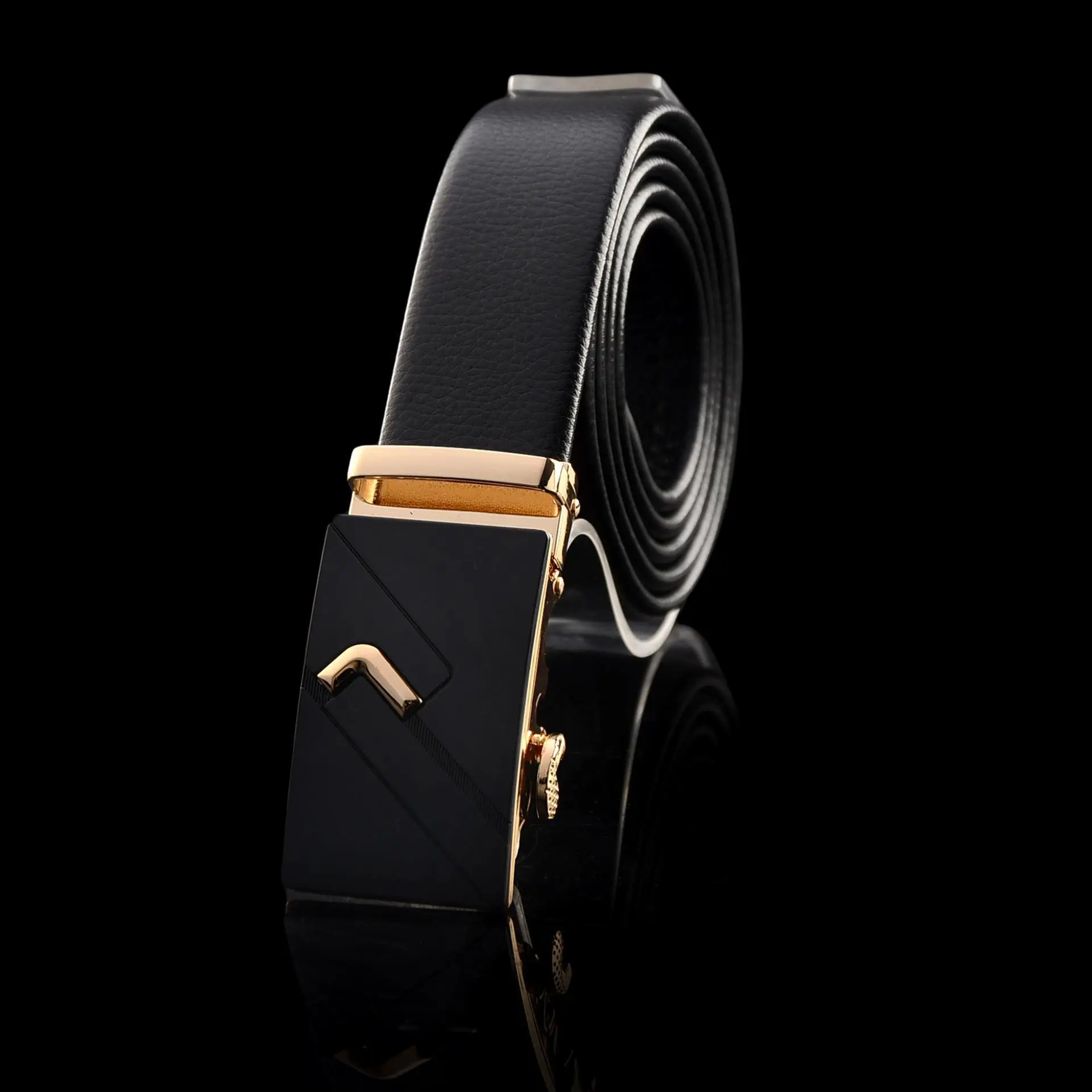 Men's Black Leather Belt with Automatic Buckle - Image 5