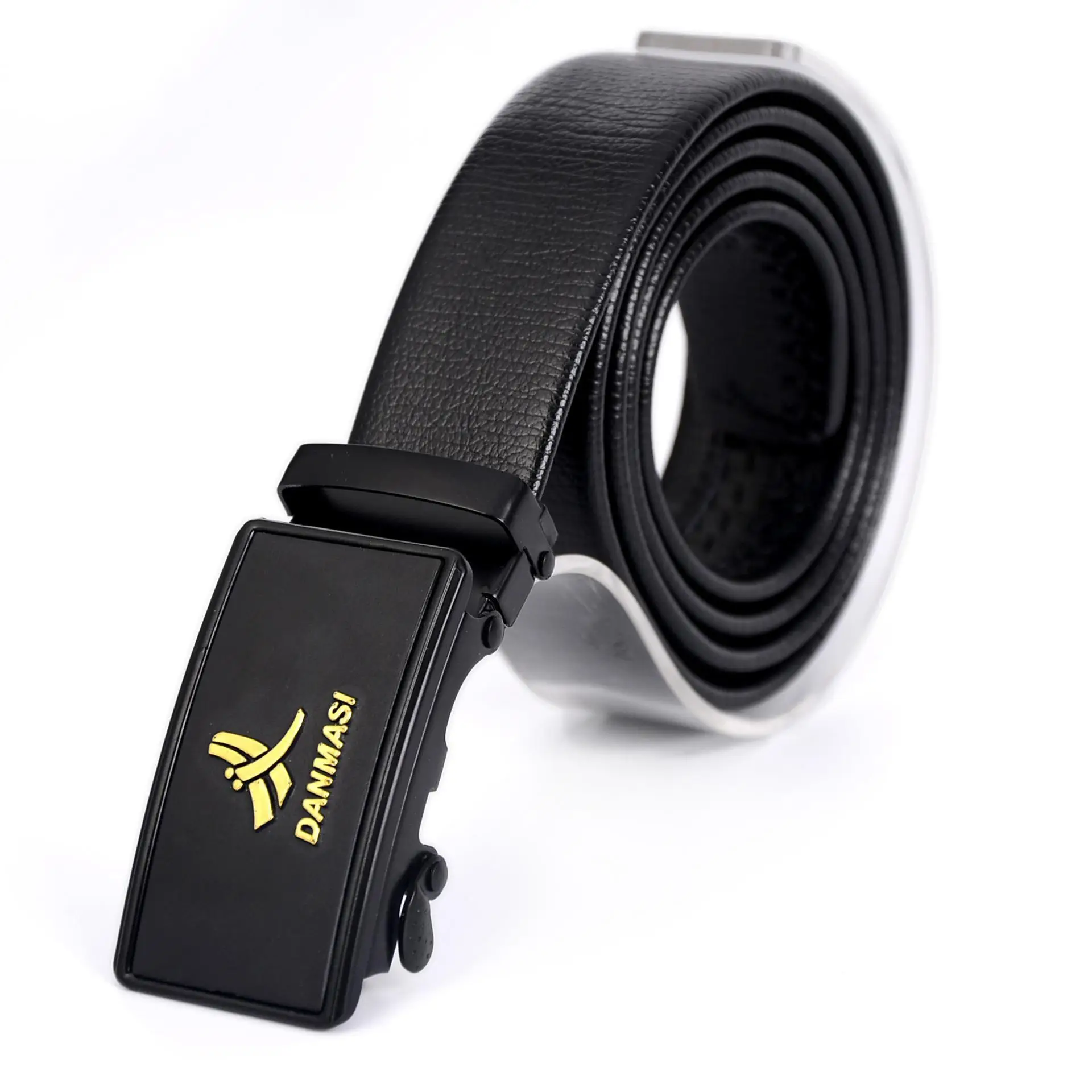 Men's Black Automatic Buckle Belt with Logo