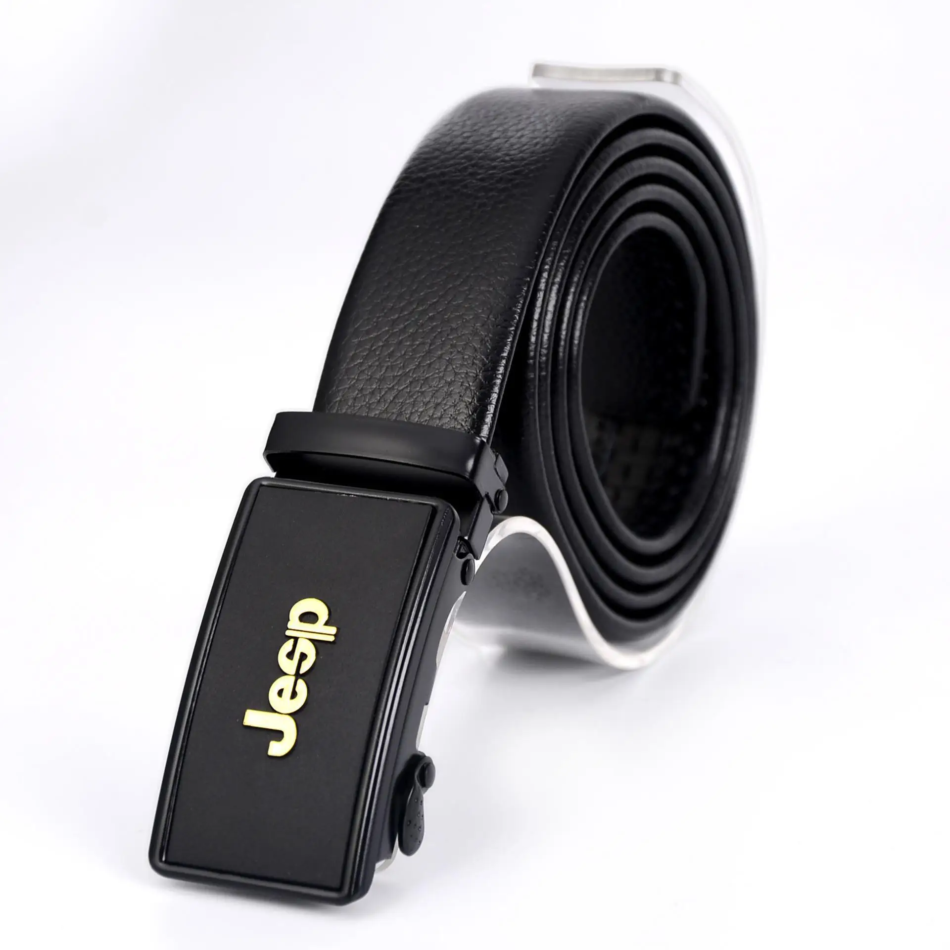 Men's Black Automatic Buckle Belt with Logo - Image 2