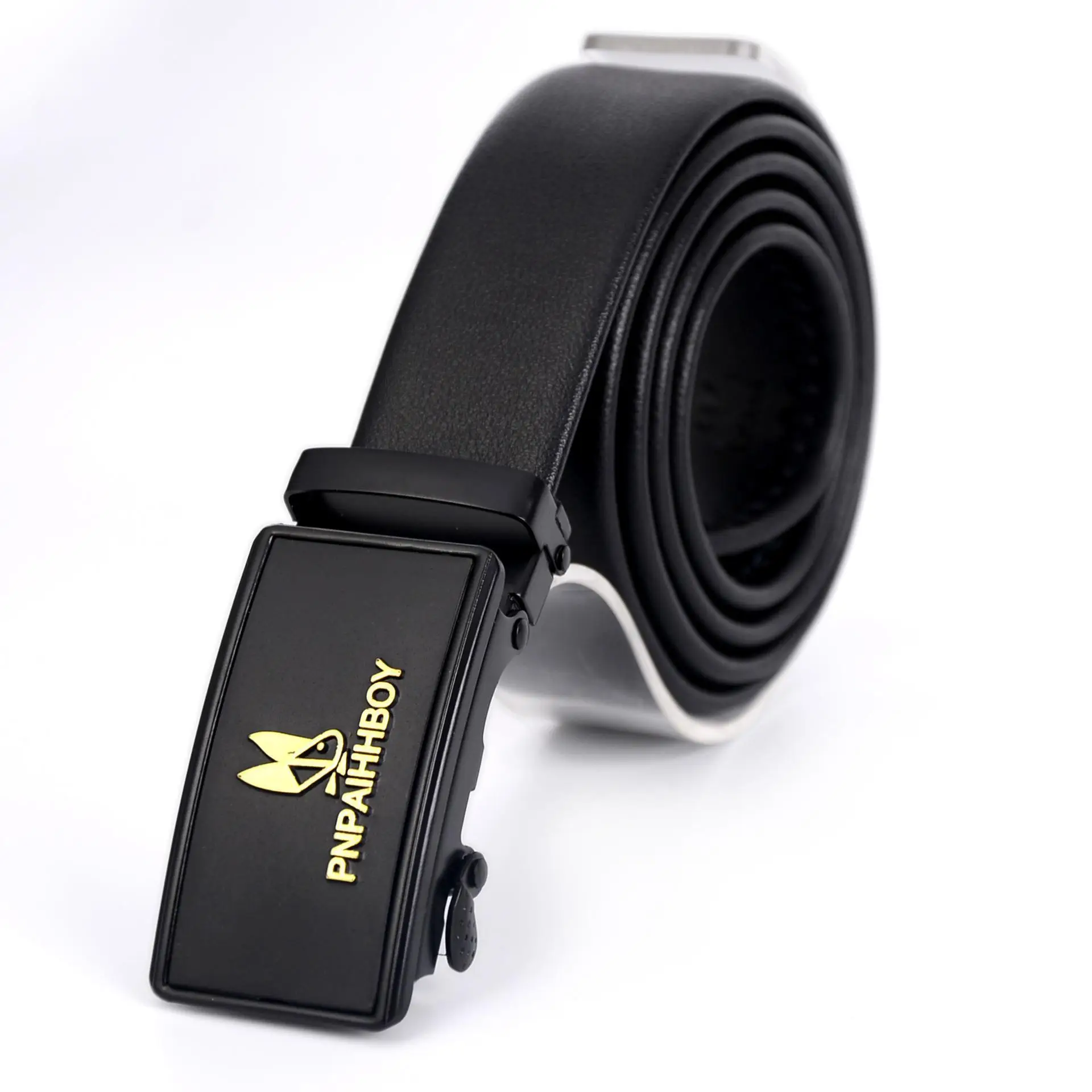 Men's Black Automatic Buckle Belt with Logo - Image 4