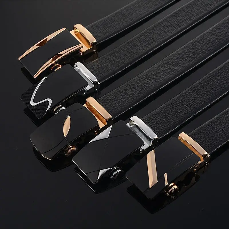 Men's Black Leather Belt with Gold Buckle - Image 24