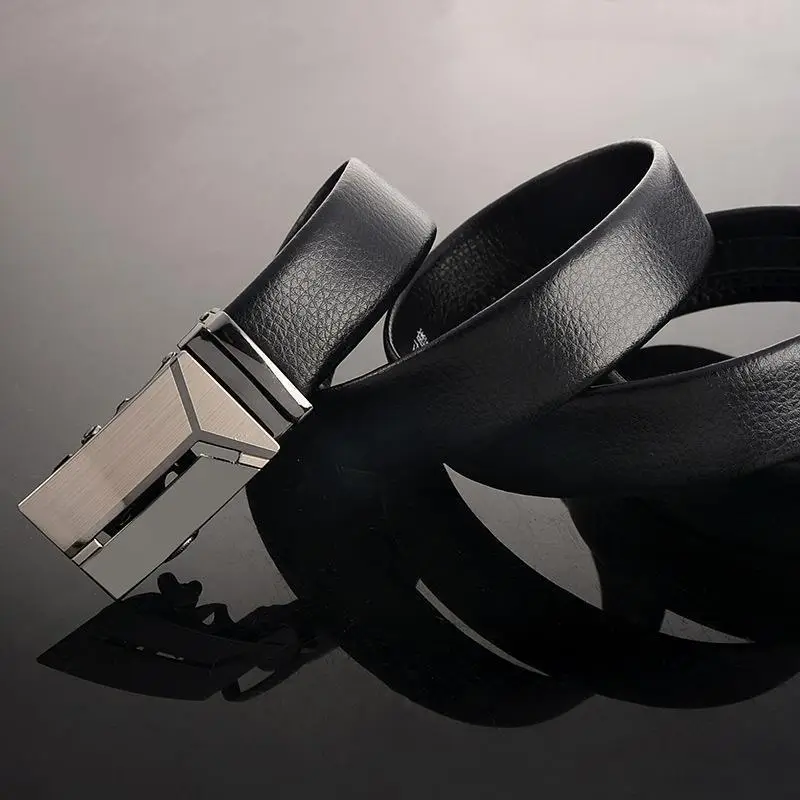 Men's Black Leather Belt with Automatic Buckle - Image 8