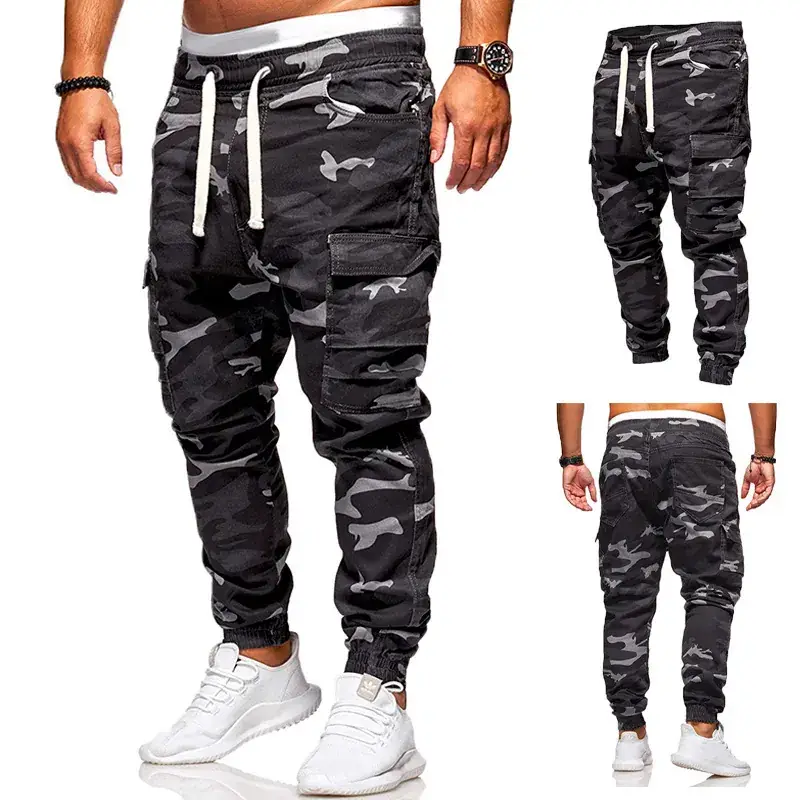 Men's 2023 Camo Ankle-Tied Trousers Black - Image 6