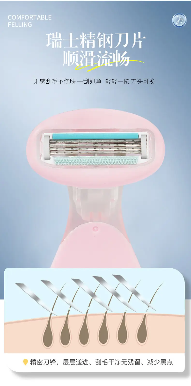 Women's Manual Armpit Hair Shaver Light Blue 5.2cm — feature 6