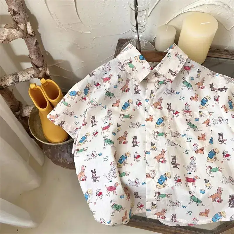 Xiaoma 2023 Summer Boys Girls Cartoon Printed Shirt - Image 3