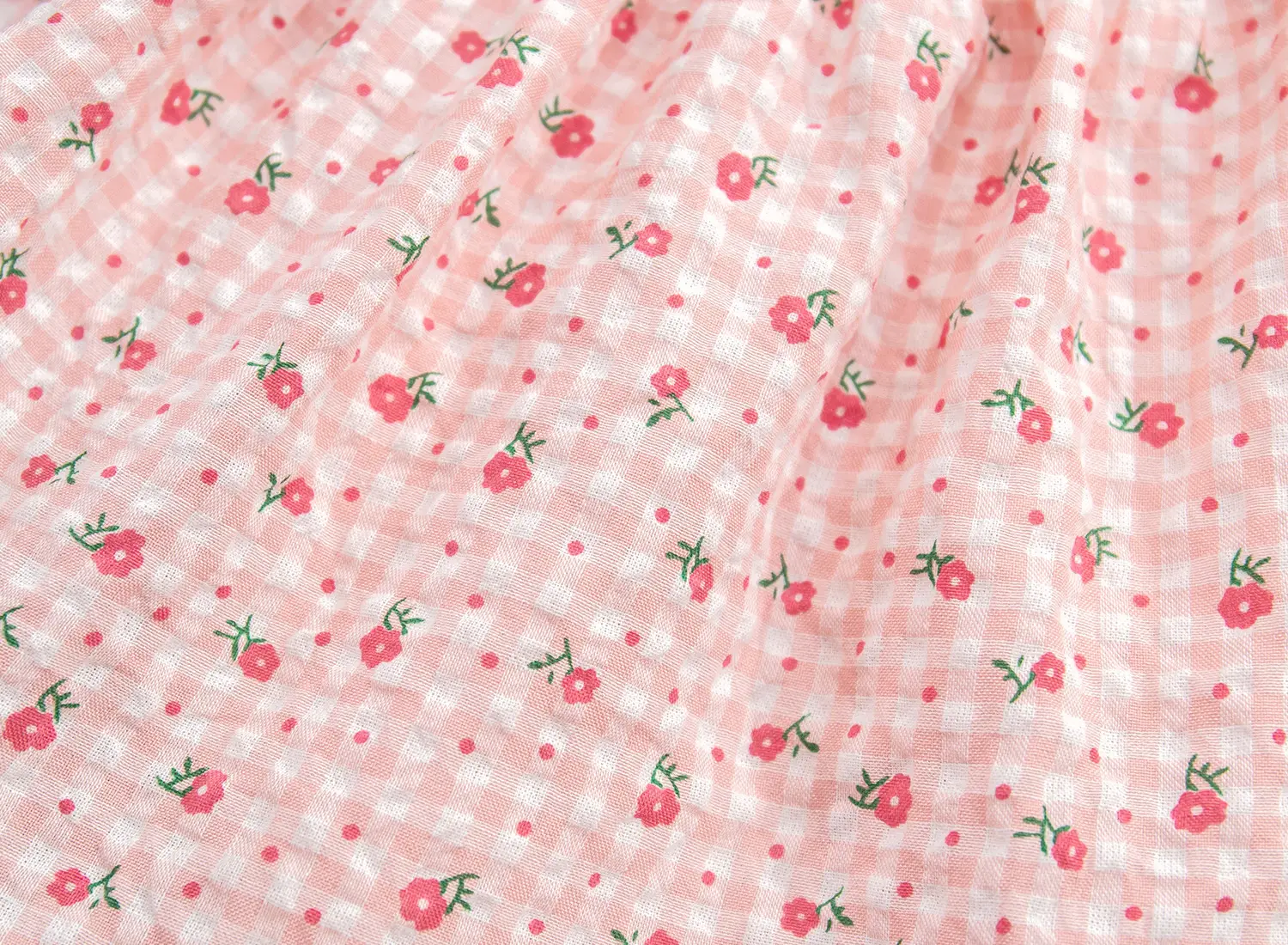 Girls Floral Puff Sleeve Shirt White Blue Green — feature 10