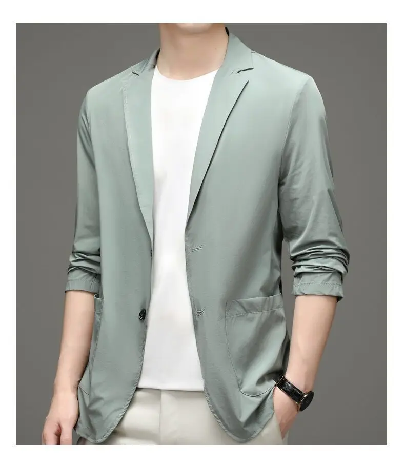 Men's Blue Ice Silk Sunscreen Jacket Middle-aged Top — feature 9