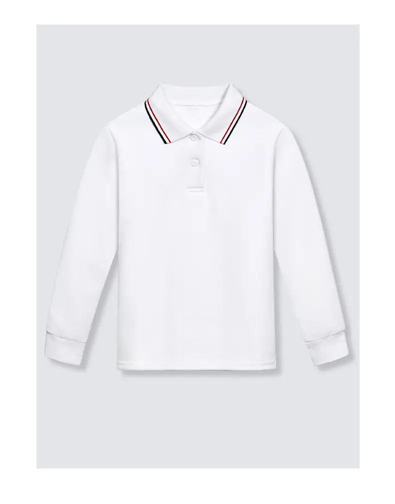 Men's White Fleece Polo Shirt Lapel Long Sleeve — feature 14