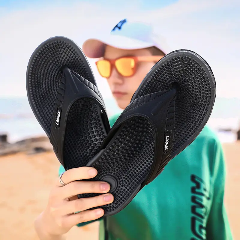 Extra Large Black Massage Flip-Flop Men's Beach Sandals