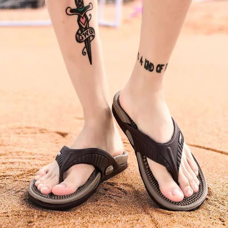 Extra Large Black Massage Flip-Flop Men's Beach Sandals
