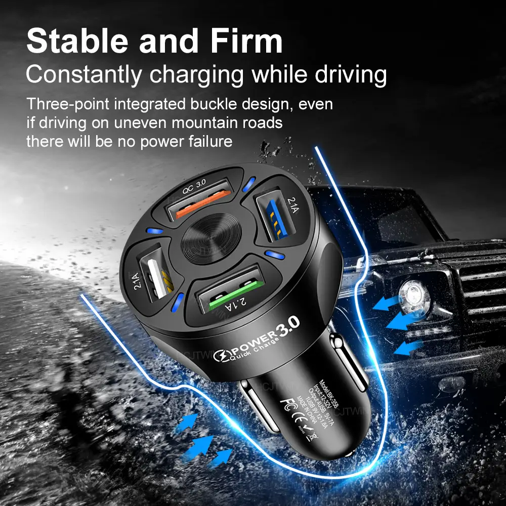7A QC 3.0 Fast Charging Car Charger 3.1A One Drag Four QC 3.0 - Image 10