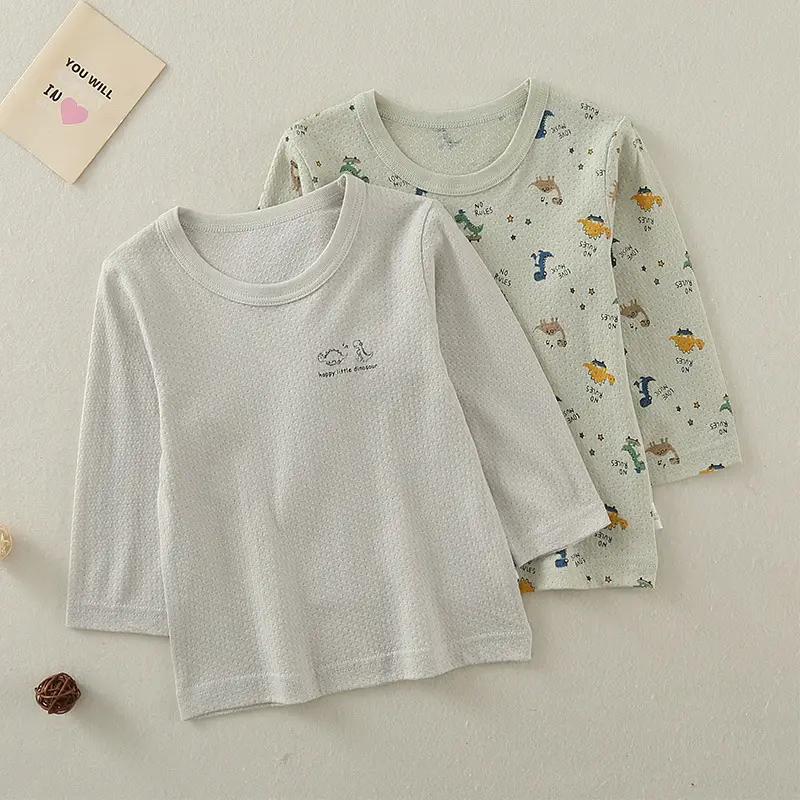 Boys Cotton Long Sleeve T-Shirt White Kids Pajamas - Image 2