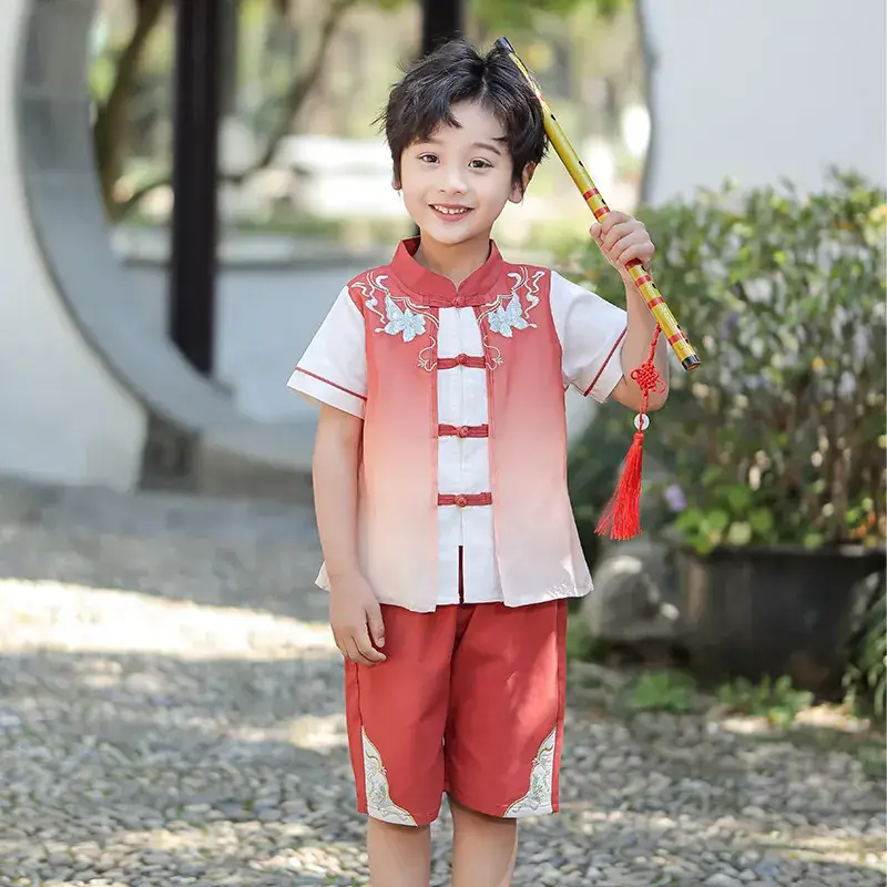 Boys Hanfu Dress Red White Summer Chinese Style - Image 3