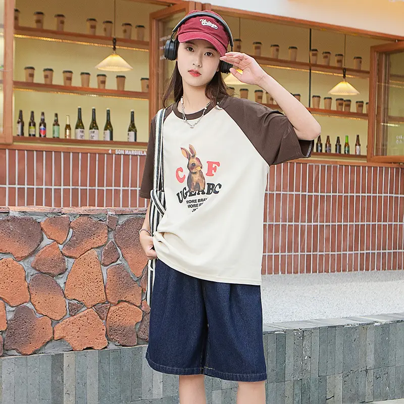 Girls Cartoon T-Shirt Shorts Set Summer 2023 - Image 4