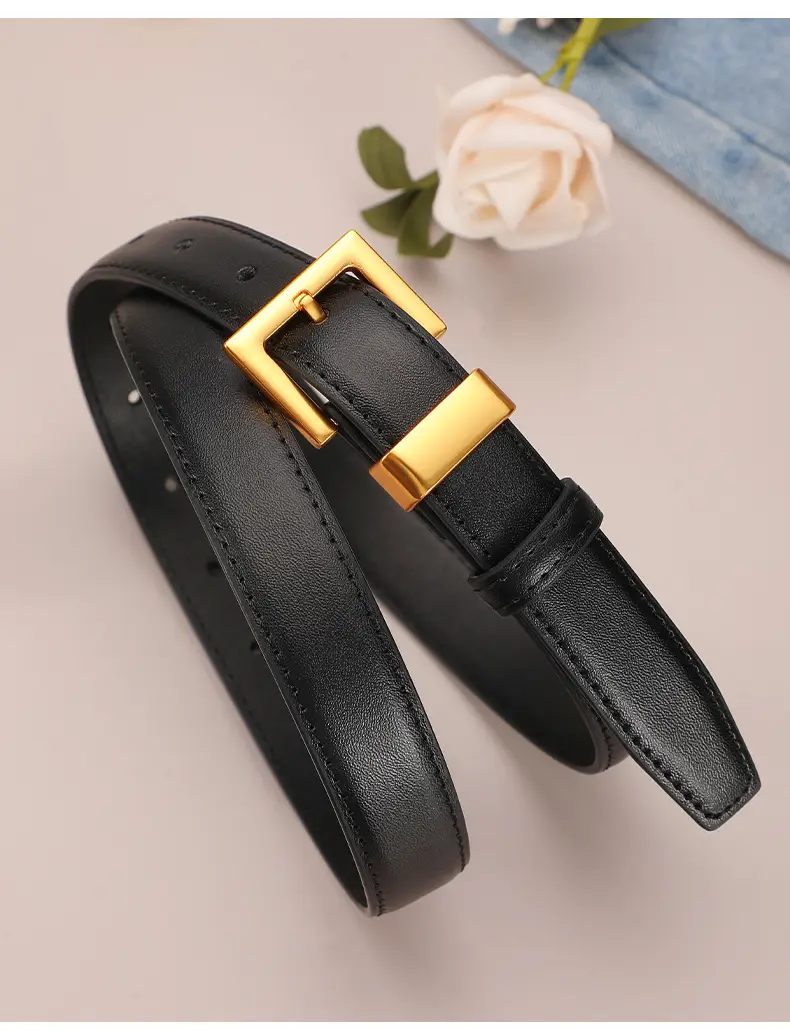 Black Pin Buckle Women's Belt Pure Cowhide All-match — feature 14