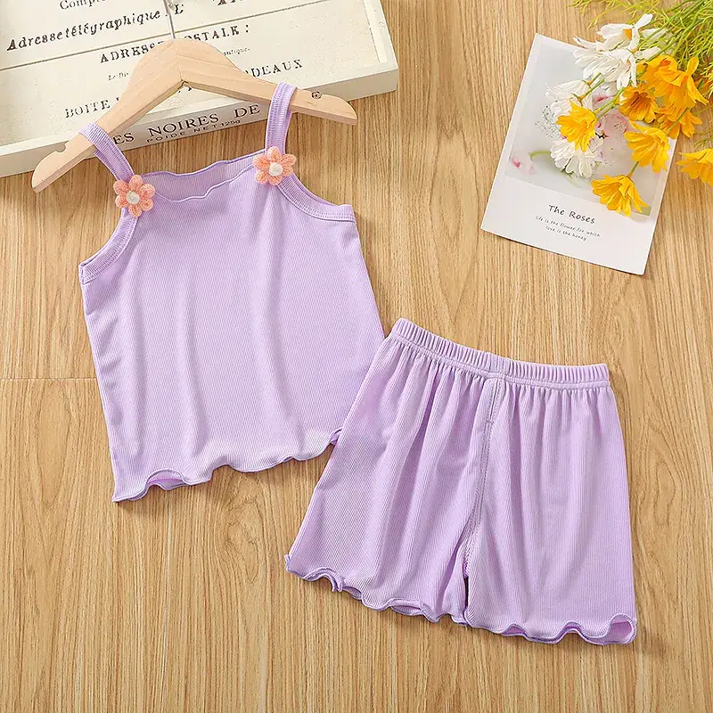 Girls Pink 2-Piece Summer Camisole Top Shorts Set - Image 3