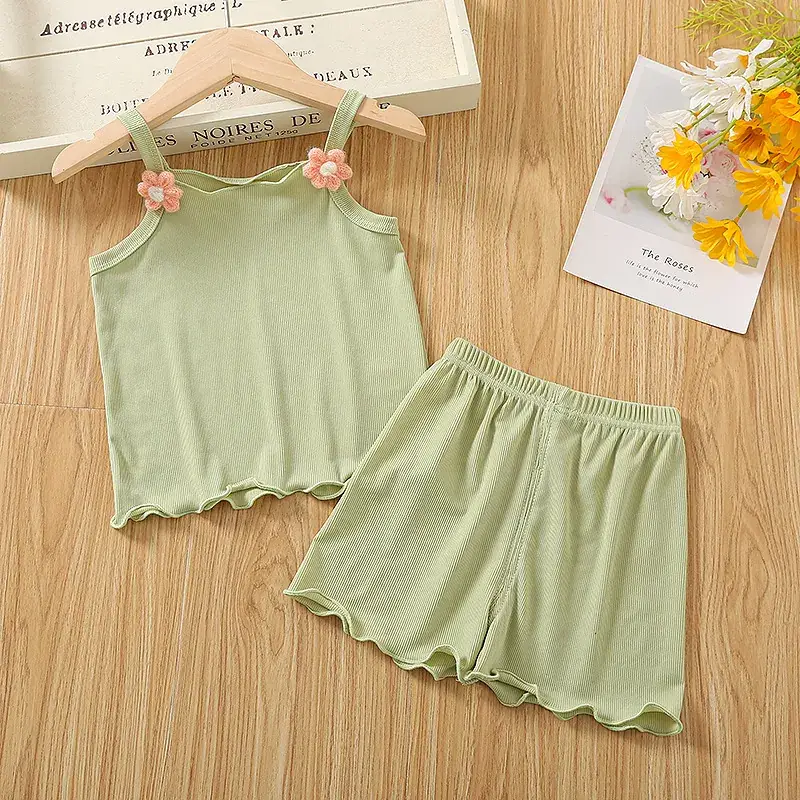 Girls Pink 2-Piece Summer Camisole Top Shorts Set - Image 2