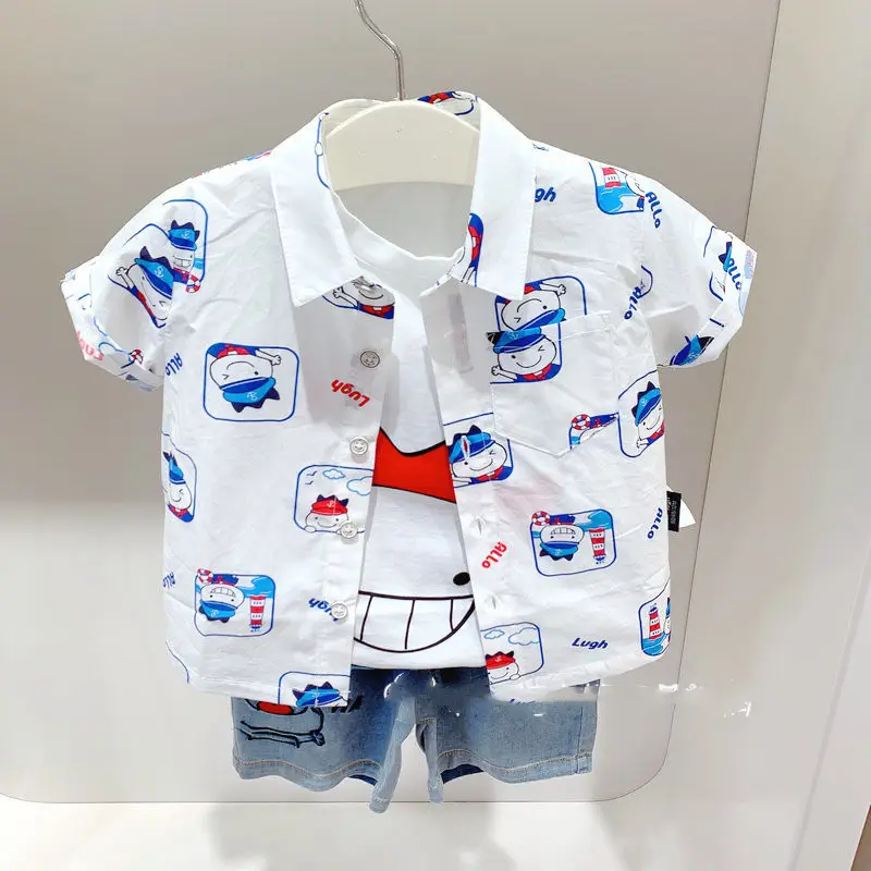 Kids Korean Style Collared White Shirt One Piece Short Sleeve - Image 2