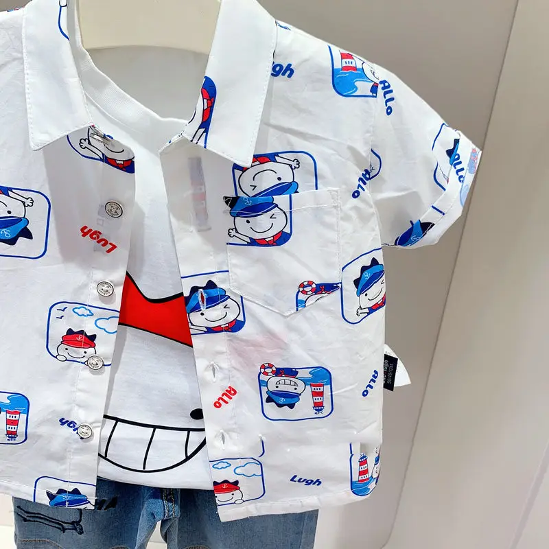 Kids Korean Style Collared White Shirt One Piece Short Sleeve - Image 4