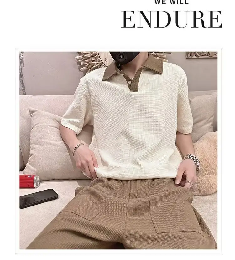 Men's 2025 Polo Shirt Suit Cream Brown Shorts — feature 10