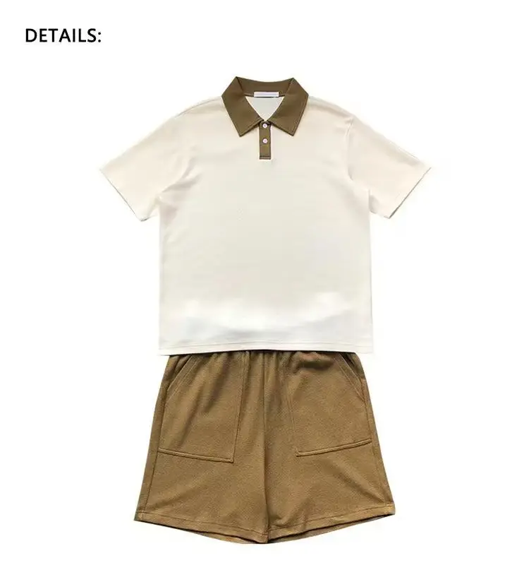 Men's 2025 Polo Shirt Suit Cream Brown Shorts — feature 4