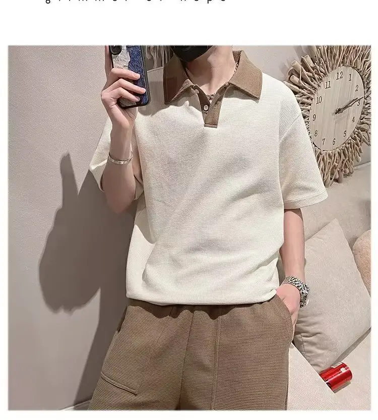 Men's 2025 Polo Shirt Suit Cream Brown Shorts — feature 8