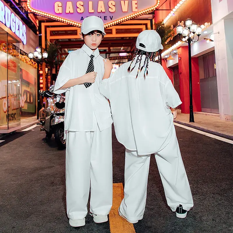 Children's White Hip-Hop Suit for Girls Dance Performance