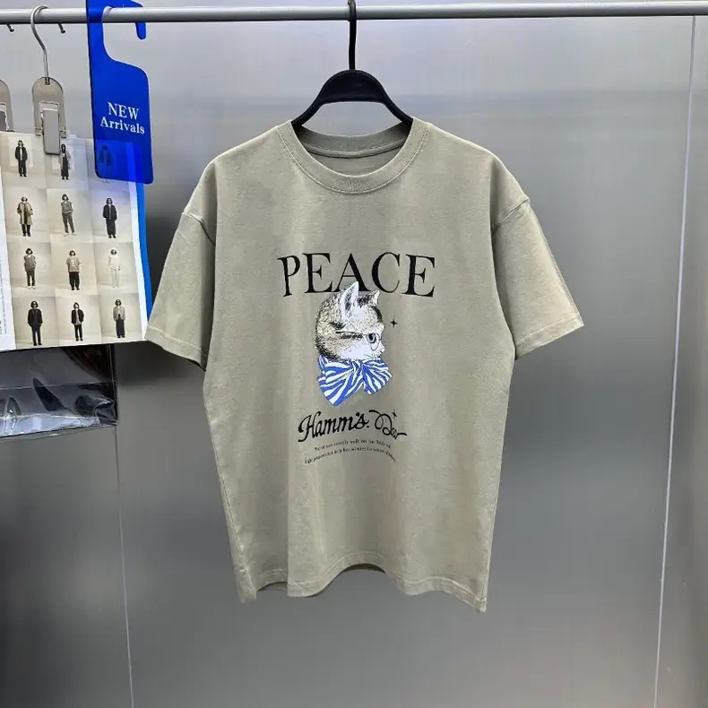 Men Peace Face Graphic T-Shirt Loose Fit White Gray — feature 11