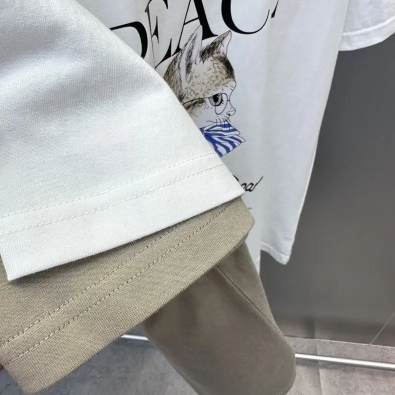 Men Peace Face Graphic T-Shirt Loose Fit White Gray — feature 13