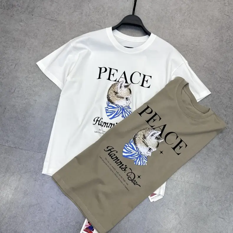Men Peace Face Graphic T-Shirt Loose Fit White Gray — feature 2