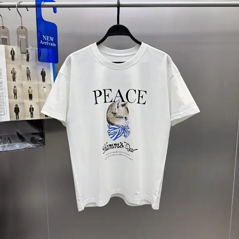 Men Peace Face Graphic T-Shirt Loose Fit White Gray - Image 2