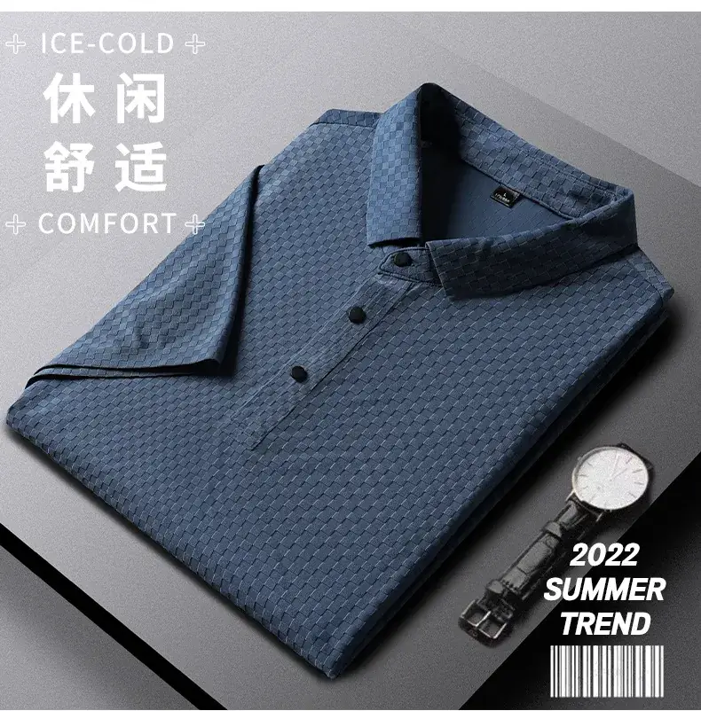 Men's Blue Ice Cold Polo Shirt Loose Fit - Image 3