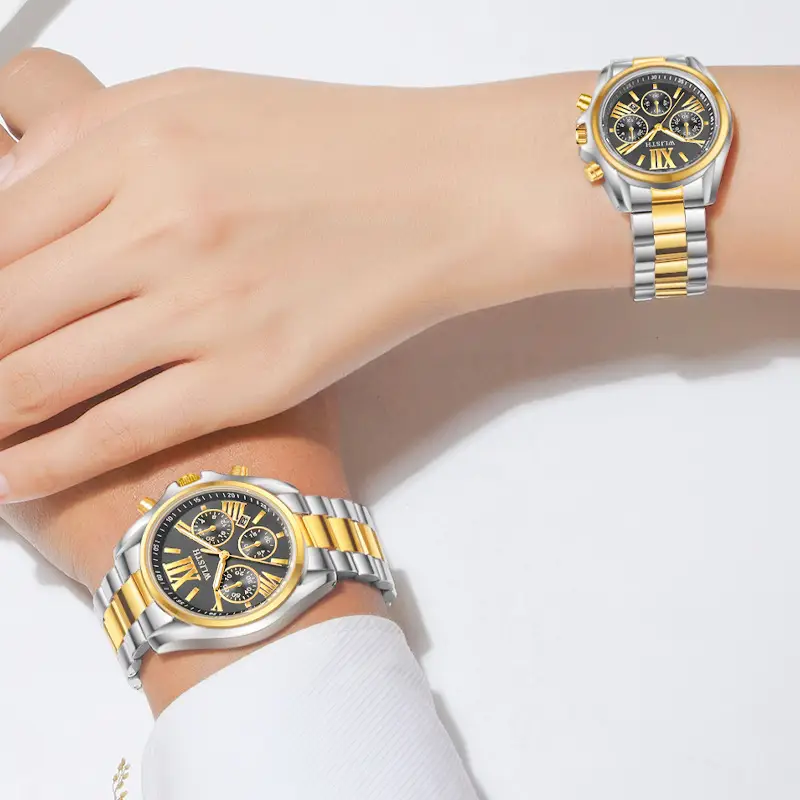 Men's Luminous Steel Band Watch with Cross Strap Design - Image 6