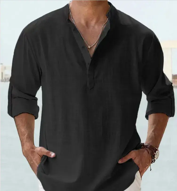 Summer Casual Men's Collar Shirt Large Cotton - Image 2