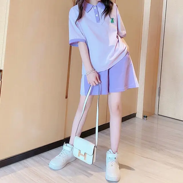 Girls Purple Shorts Set Medium Large Summer Sports Wear — feature 6