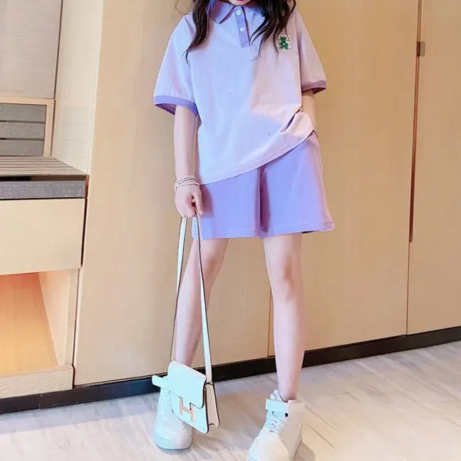 Girls Purple Shorts Set Medium Large Summer Sports Wear — feature 7