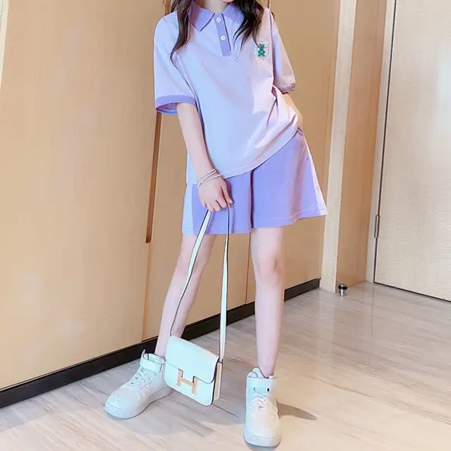 Girls Purple Shorts Set Medium Large Summer Sports Wear — feature 8