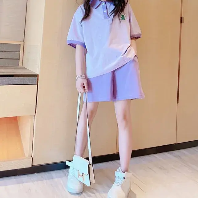 Girls Purple Shorts Set Medium Large Summer Sports Wear - Image 2