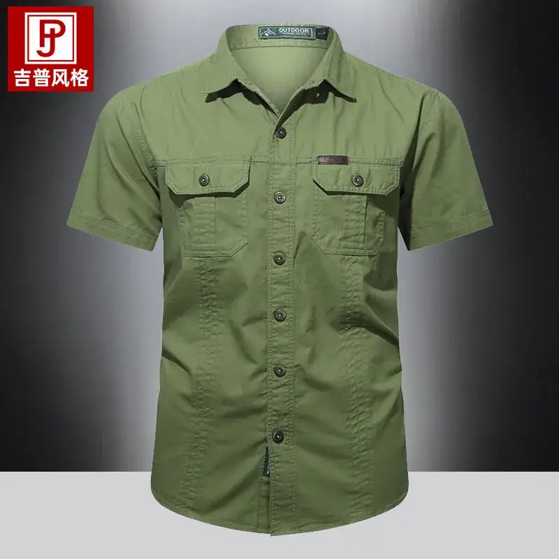 Men's Tan Button Short Sleeve Shirt Large - Image 12