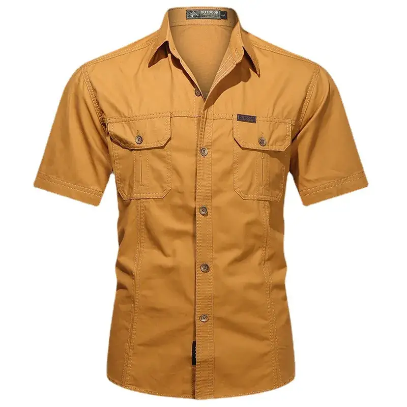 Men's Tan Button Short Sleeve Shirt Large - Image 16